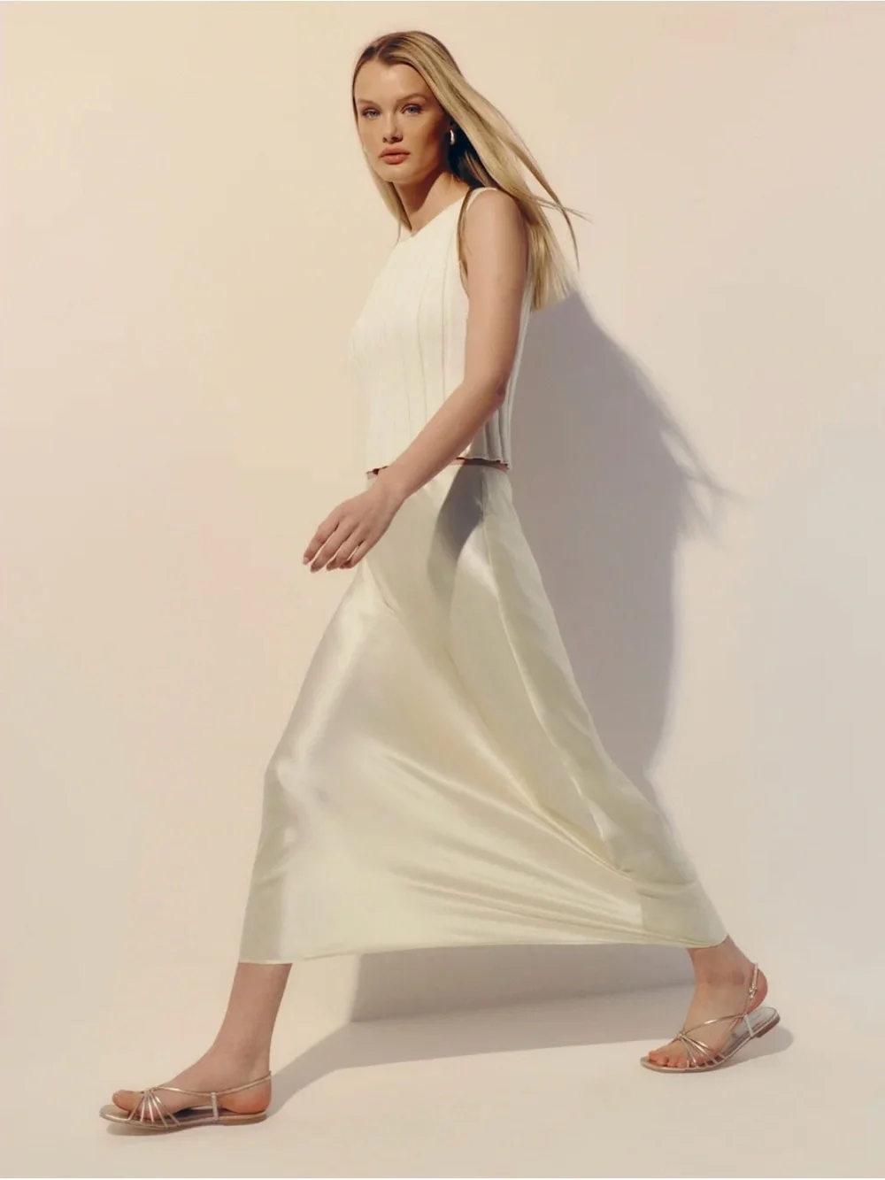 NWT Reformation Petites Layla Silk Skirt in Sugar Size 6P